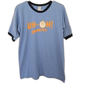 Uh-Oh! Spaghettios" Ringer T SHIRT SIZE M Vintage 2003 Heathered Blue Rare